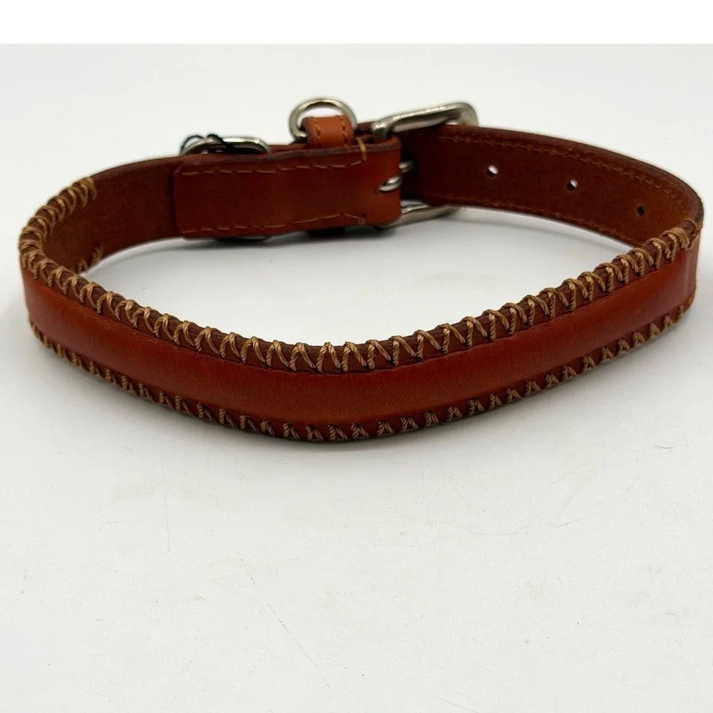 Myra Bag Rio Correr Tan Leather Whipstitch Dog Collar Size Medium